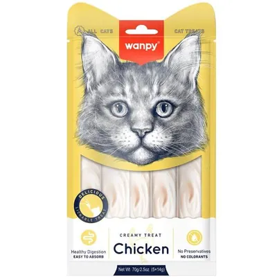 Рідке лакомство для котів Wanpy Creamy Lickable Treats Chicken з куркою, 70 г (5 стіків по 14 г)