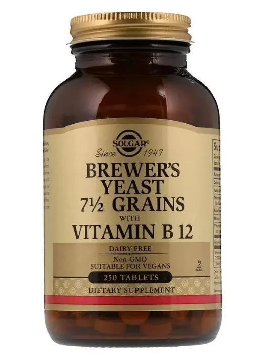 Пивні дріжджі з вітаміном В12 Solgar Brewer’s Yeast 7 1/2 Grains with Vitamin B12 таблетки №250