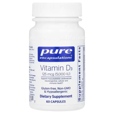 Вітамін D3 Pure Encapsulations Vitamin D3 125 мкг (5000 МО), 60 капсул