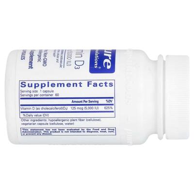 Витамин D3 Pure Encapsulations Vitamin D3 125 мкг (5000 МЕ), 60 капсул