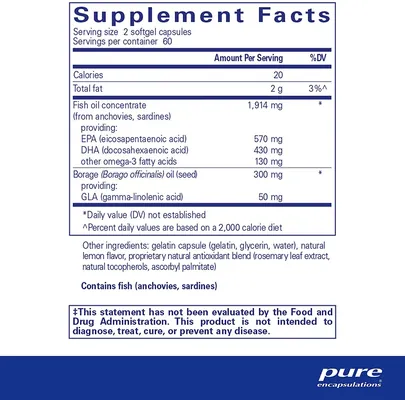 Риб'ячий жир в тригліцеридній формі з олією огірочника Pure Encapsulations EFA Essentials, 120 капсул