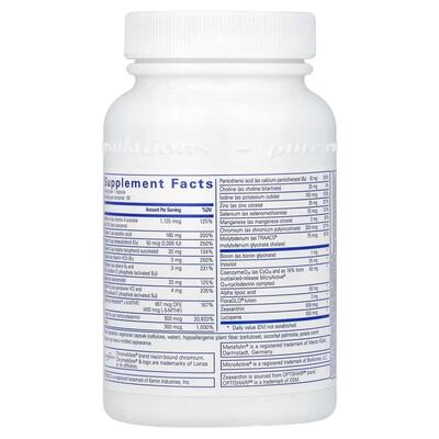 Мультивитамины и минералы с антиоксидантным комплексом CoQ10 и лютеином Pure Encapsulations ONE Multivitamin, 60 капсул