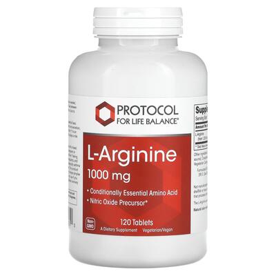 L-аргинин Protocol for Life Balance L-Arginine 1000 мг, 120 веганских таблеток