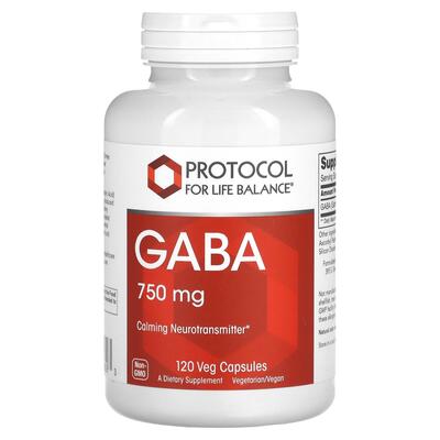 Гамма-аминомасляная кислота ГАМК Protocol for Life Balance GABA 750 мг, 120 веганских капсул