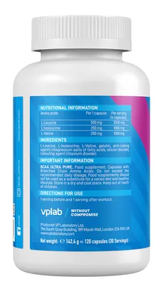 Амінокислоти VPLab BCAA Ultra Pure капсули №120