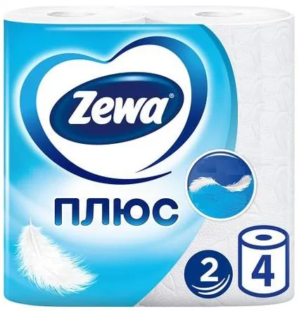 Туалетний папір Zewa Плюс Білий двохшаровий, 4 рулони