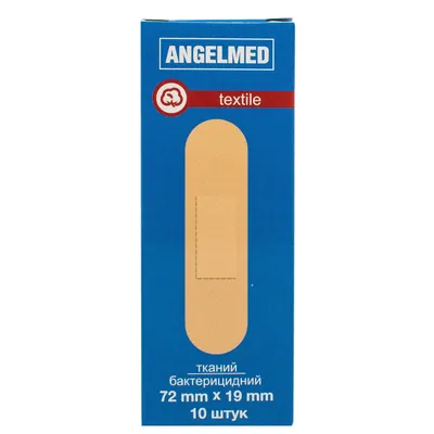 Пластир медичний Angelmed texlile бактерицидний на тканинній основі 19 мм х 72 мм, 10 штук