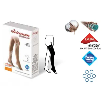 Панчохи компресійні Avicenum 360 Cotton клас компресії 2, відкритий носок, normal, з мереживом, бежевий, розмір ХL+