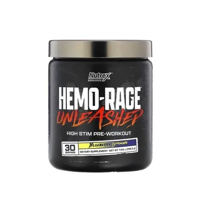 Передтренувальний комплекс Nutrex Research Hemo-Rage Unleashed, чорничний лимонад, 30 порцій, 180 г