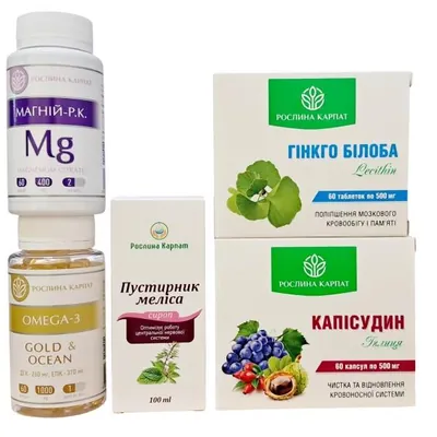 Набір Рослина Карпат (Гінкго Білоба Lecithin, Капісудин, Фітосироп Пустирник-меліса, Омега 3, Магній Р.К.)