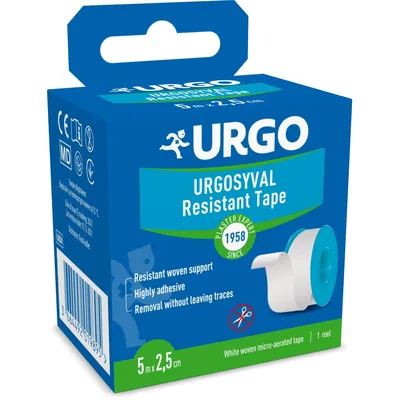 Пластир медичний Urgo Urgosyval Resistant Tape на шовковій основі 5 м x 2,5 см, картонна упаковка, 1 штука