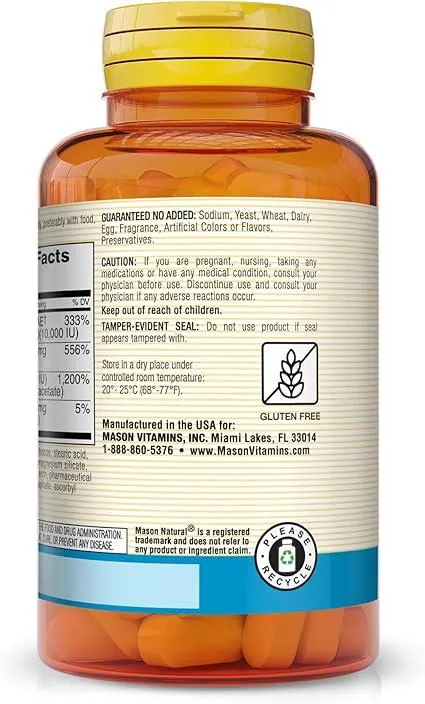 Антиоксиданти Mason Natural Vitamin E, C & Beta Carotene Antioxidant Formula, 60 таблеток