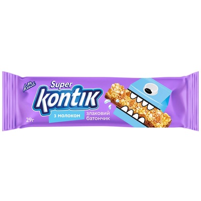 Батончик Super Kontik злаковый с молоком, 29 г