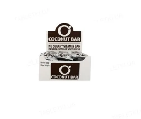 Батончик Здоровий перекус Coconut Bar кокосовий з какао у шоколадній глазурі 40 г, 12 штук