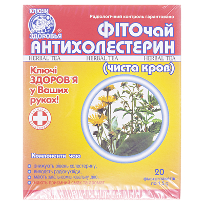 Фиточай Ключи Здоровья Антихолестерин (чистая кровь) по 1.5 г №20 в фил.-пак.