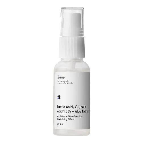Сироватка для обличчя Sane Lactic Acid, Glycolic Acid 1,3% + Aloe Extract з молочною та гліколевою кислотою + екстракт алое, 30 мл