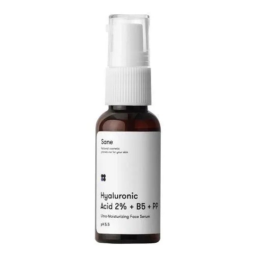 Сироватка для обличчя Sane Hyaluronic Acid 2% + В5 + РР з гіалуроновою кислотою і вітамінами В5, РР, 30 мл