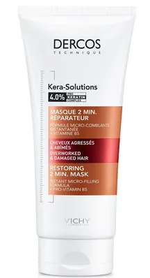 Маска Vichy Dercos Kera-Solutions 2-хвилинна відновлююча з комплексом Про-Кератін відновлення поверхні волосся, 200 мл