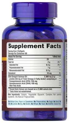 Омега-3 лососевое масло Puritan's Pride Salmon Oil 1000 мг, 120 мягких капсул