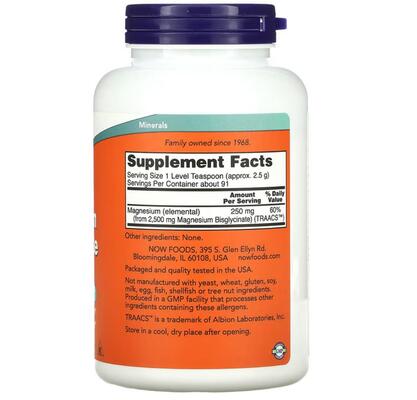 Магний бисглицинат NOW Magnesium Bisglycinate Powder порошок, 227 г