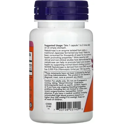 Наттокіназа NOW Nattokinase 100 мг вег. капсули №60