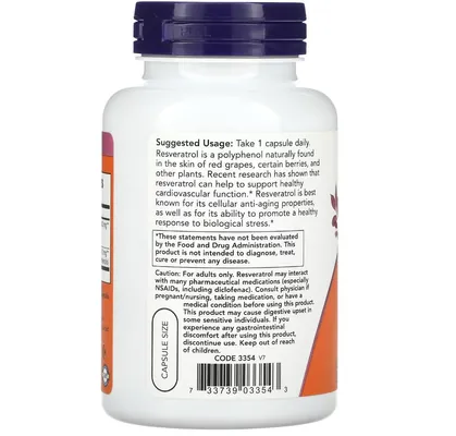Ресвератрол NOW Resveratrol 200 мг вег. капсули №60