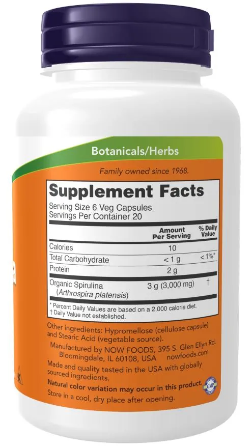 Спіруліна NOW Spirulina 500 мг вег. капсули №120