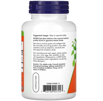 Спирулина натуральная NOW Natural Spirulina 500 мг, 120 капсул