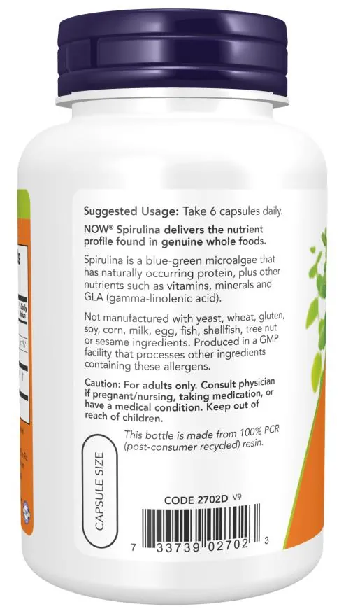 Спіруліна NOW Spirulina 500 мг вег. капсули №120