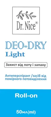 Дезодорант-антиперспірант кульковий Dr.Nice Light від помірного потовиділення, 50 мл