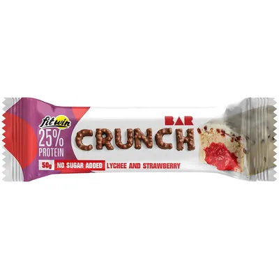 Батончик протеїновий FitWin Crunch Bar без цукру з начинкою лічі - полуниця, 12 шт по 50 г