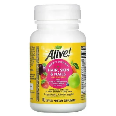 Комплекс для шкіри, волосся, нігтів Nature's Way Alive! Hair, Skin & Nail з полуничним смаком, 60 капсул