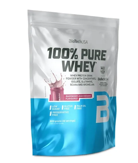 Протеїн сироватковий змішаний Biotech 100% Pure Whey полуничний чізкейк, 900 г