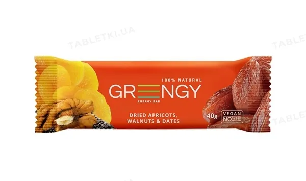 Батончик Greengy Energy Bar фініки, курага, волоські горіхи, 40 г