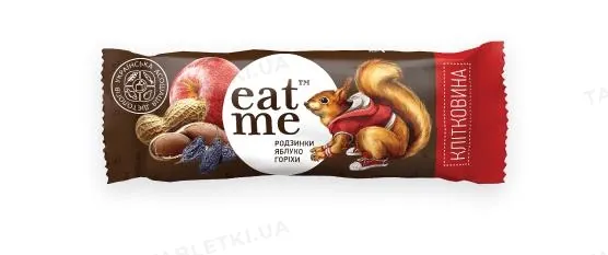Батончик EatMe родзинки-яблука-горіхи в чорному шоколаді, 30 г