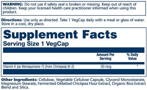 Витамин К-2 (МК7) Solaray Vitamin К-2 50 мкг, 30 веганских капсул