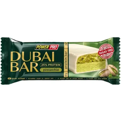 Батончик протеїновий Power Pro Dubai Bar 25% протеїну, без цукру зі смаком фісташки, 50 г