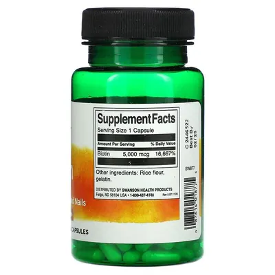Біотин Swanson Biotin 5000 мкг, 100 капсул