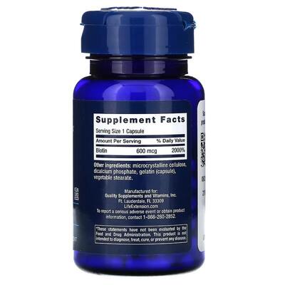 Биотин Life Extension Biotin капсулы по 600 мкг №100