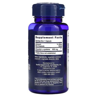 N-Ацетил-L-Цистеин Life Extension N-Acetyl-L-Cysteine капсулы по 600 мг №60