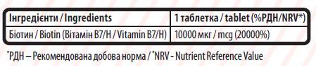 Біотин Sporter Biotin 10000 мкг, 60 таблеток