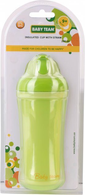 Поильник Baby Team 5021 с двойными стенками и трубочкой, от 9 месяцев, 280 мл
