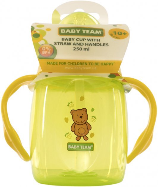 Поильник Baby Team 5003 с силиконовой трубочкой и ручками, от 10 месяцев, 250 мл