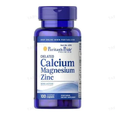 Кальцій Магній Цинк Puritan's Pride Chelated Calcium Magnesium Zinс, 100 каплет