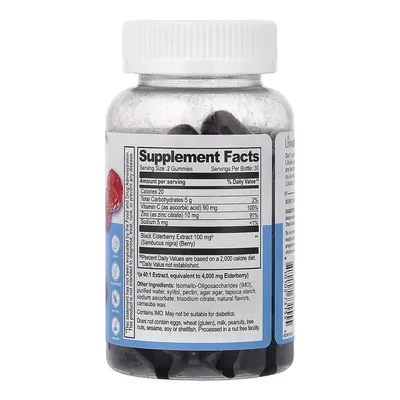 Бузина + вітамін С та цинк Lifeable Kids Sambucus Elderberry + Vitamin C and Zinc для дітей без цукру зі смаком ягід, 60 жувальних цукерок