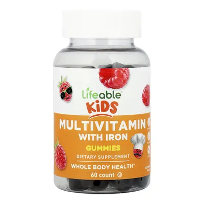 Мультивітаміни з залізом Lifeable Kids Multivitamin with Iron зі смаком малини, 60 жувальних цукерок
