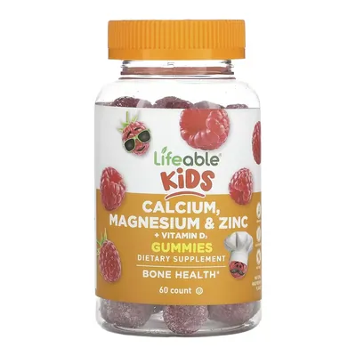 Кальцій, магній, цинк+вітамін D3 Lifeable Kids Calcium, Magnesium & Zinc+Vitamin D3 для дітей зі смаком натуральної малини, 60 жувальних цукерок
