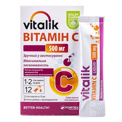 Виталик витамин С 500 Baum Pharm раствор по 10 мл №12 в стиках