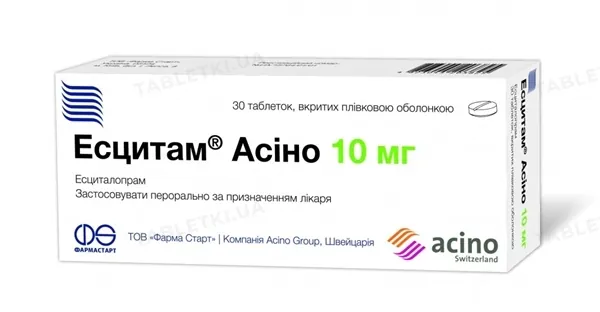 Есцитам Асіно таблетки, в/плів. обол. по 10 мг №30 (10х3)