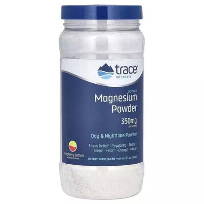 Магний Trace Minerals Stress-X Magnesium Powder 350 мг со вкусом малина-лимон, 240 г
